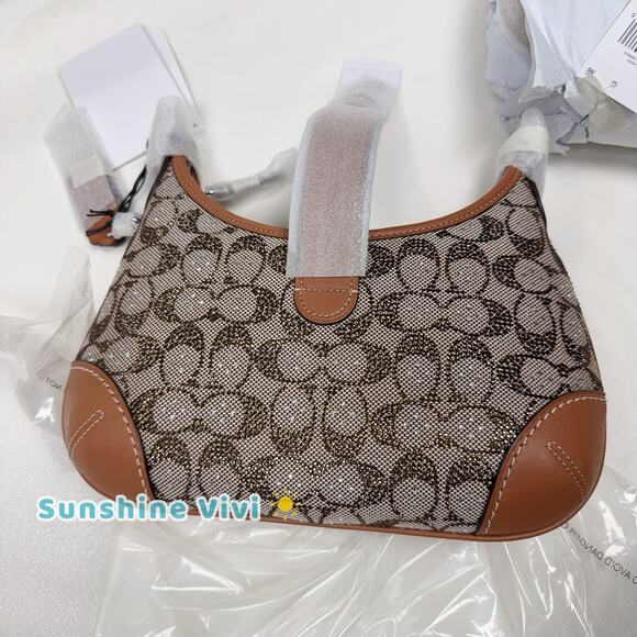 NWT Coach Hamptons Hobo Bag In Crystal Signature Jacquard CW654 Burnished Amber - Picture 7 of 9